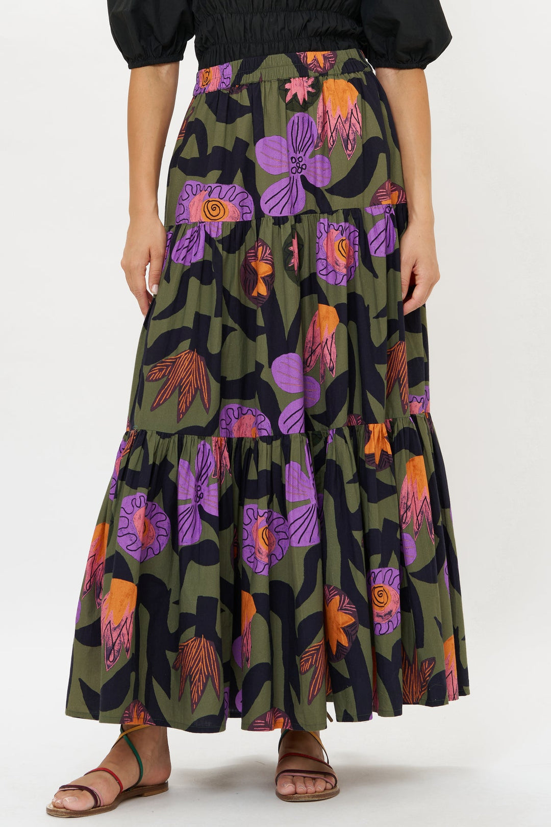 Tiered Maxi Skirt - Bergen Olive by Oliphant