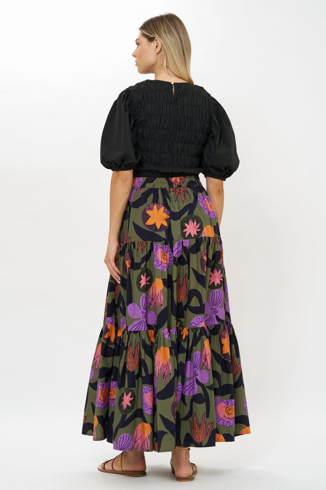 Tiered Maxi Skirt - Bergen Olive by Oliphant