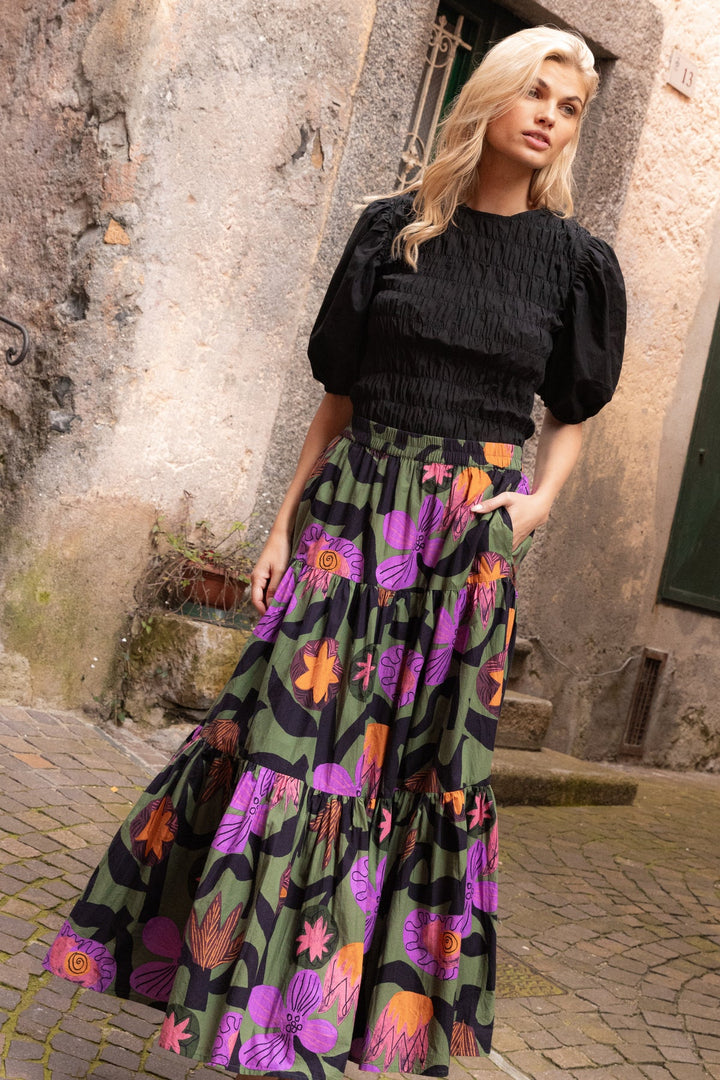 Tiered Maxi Skirt - Bergen Olive by Oliphant