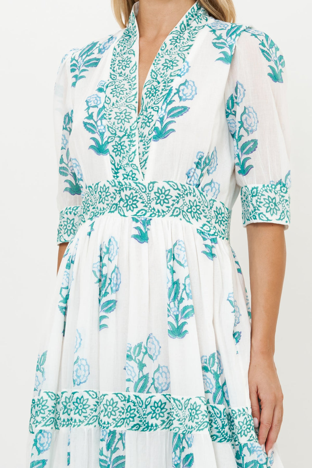 V-neck Cuffed Maxi in Salvia Green by Oliphant Catherine Campbell V-neck Cuffed Maxi in Salvia Green by Oliphant Catherine Campbell