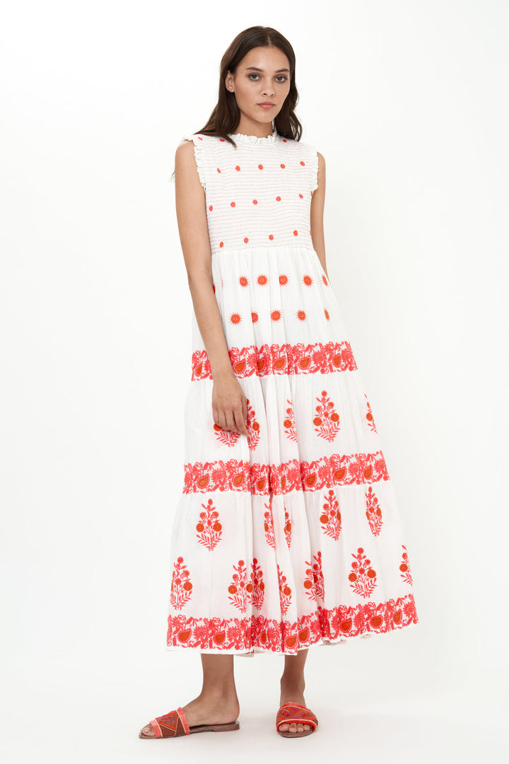 Sleeveless Smocked Maxi Dress in Calistoga Coral by Oliphant