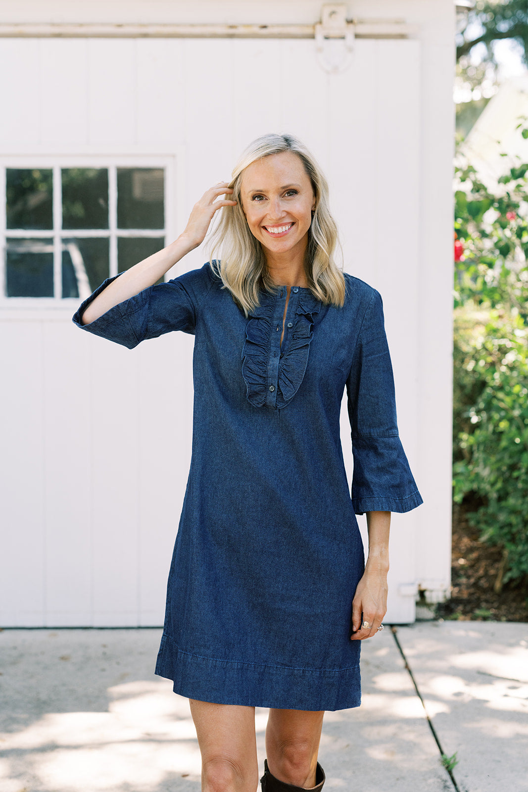 Draper James Chambray Ruffle Shift Dress