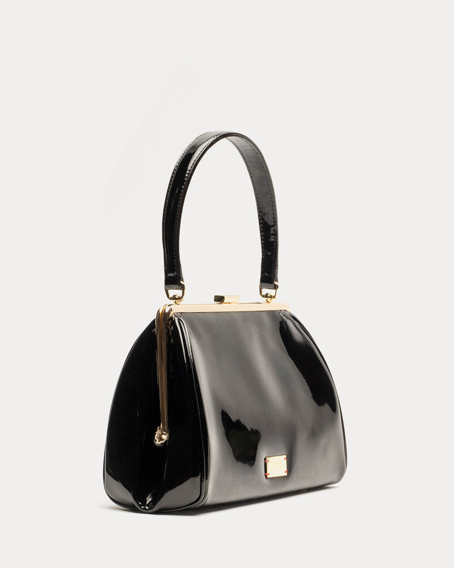 Frances Valentine Frances Frame Bag Soft Patent Leather Black