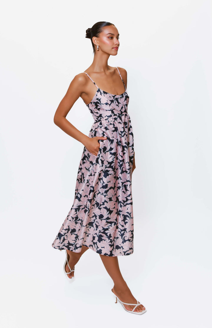 Brixton Dress in Navy Outline Floral by Hutch