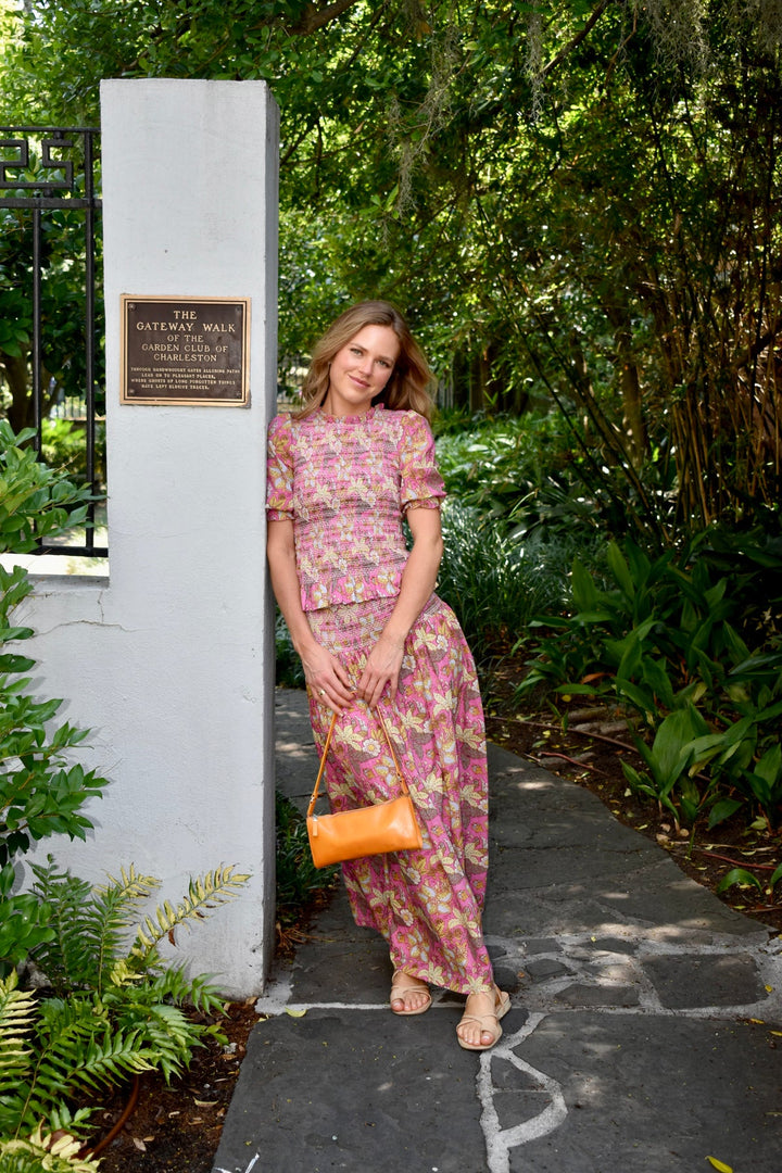 Madison Matthews Serena Mykonos Maxi Skirt Pink Garden Floral