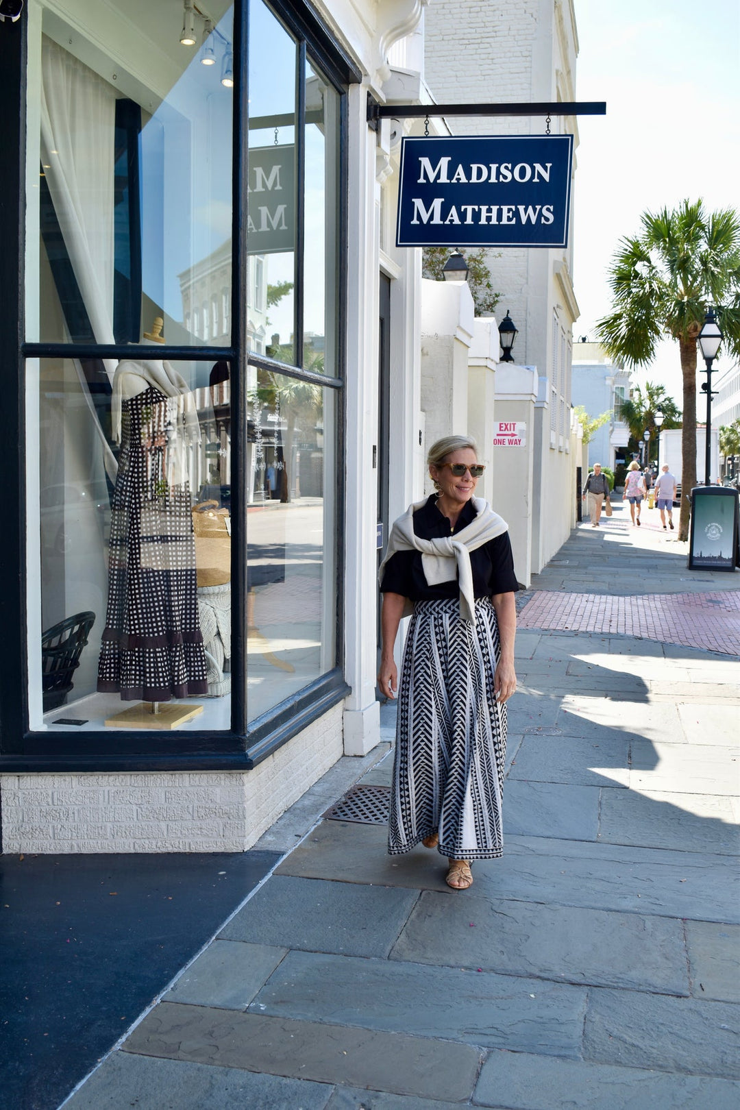 Madison Matthews Hanley Midi Skirt Black and White Woven