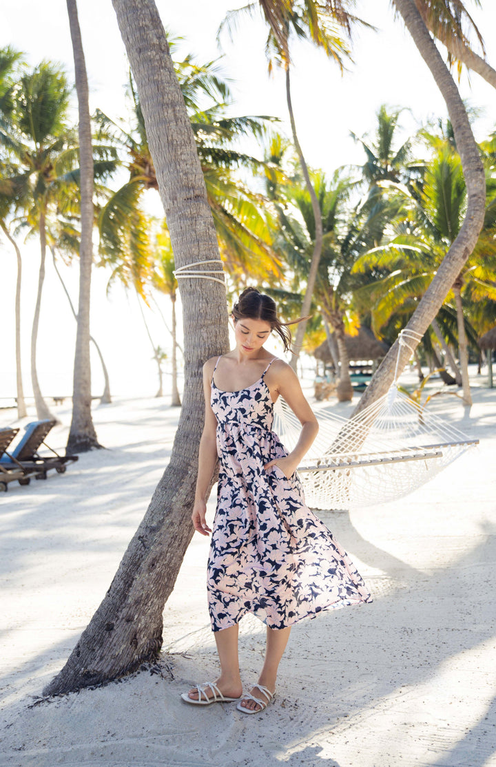Brixton Dress in Navy Outline Floral by Hutch