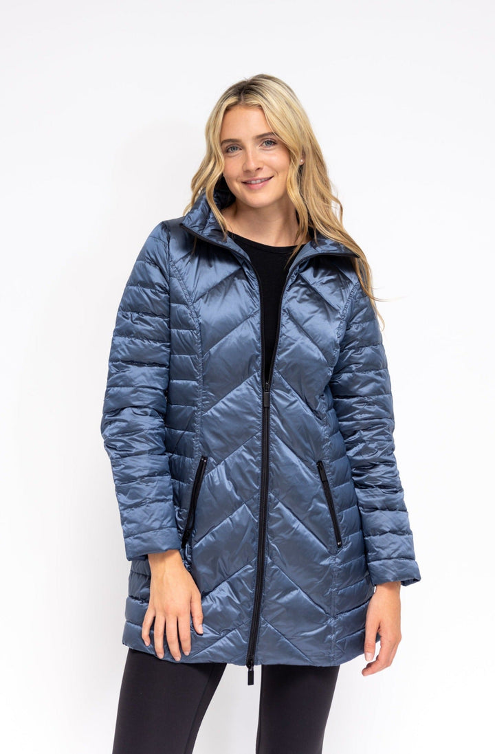 Anorak Chevron Quilted Coat in Cadet Blue