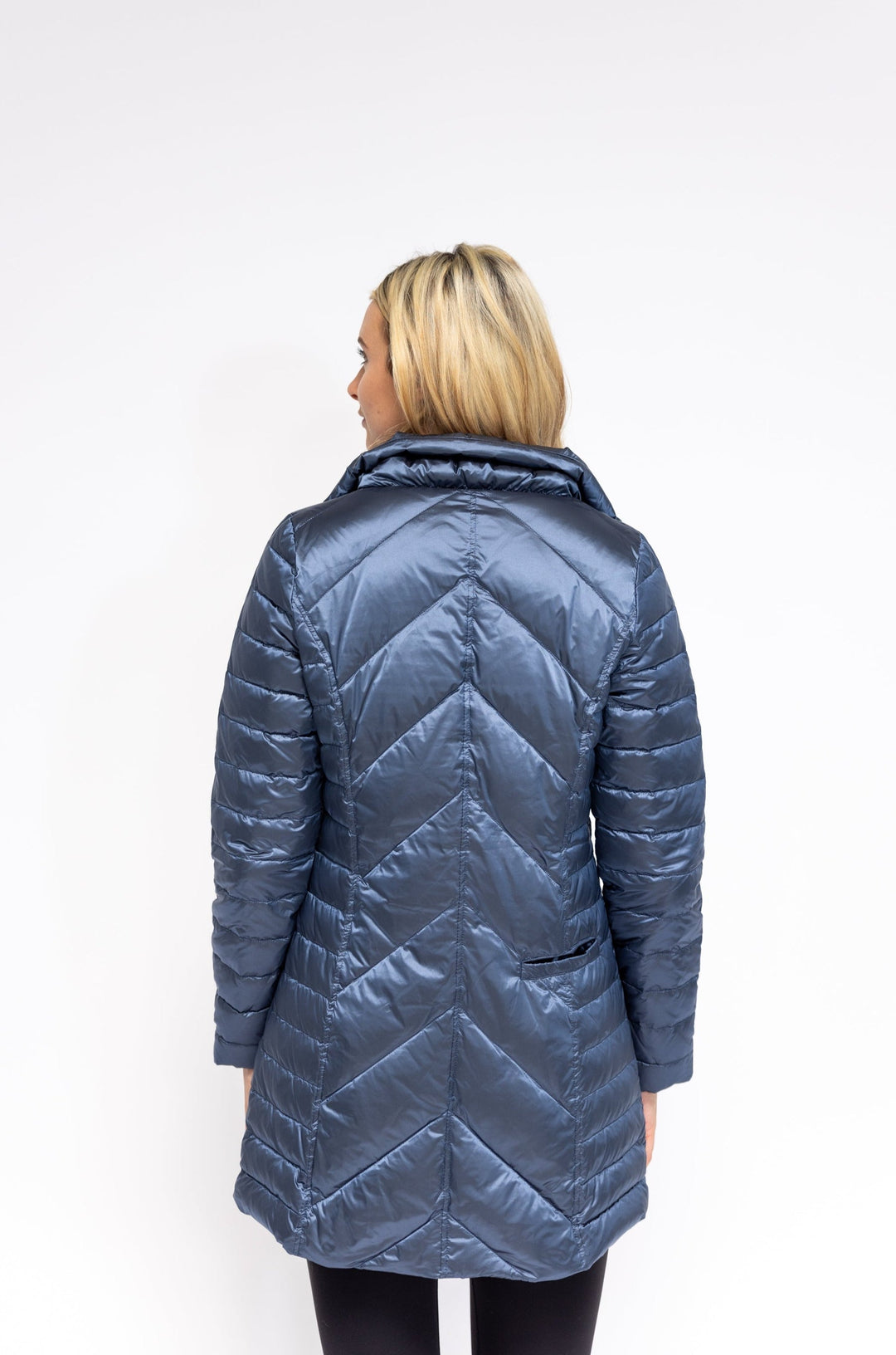 Anorak Chevron Quilted Coat in Cadet Blue