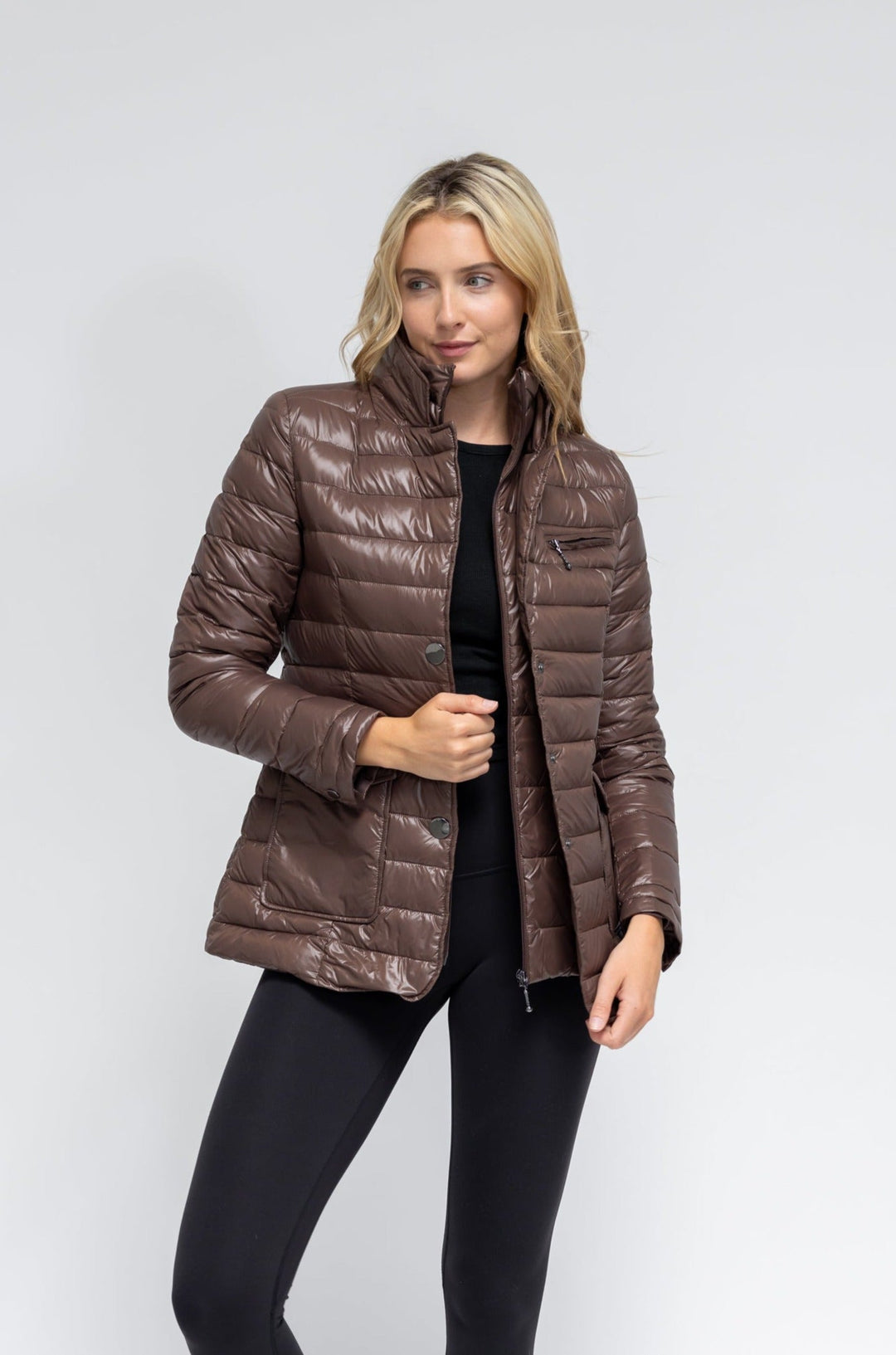 Anorak Double Up Quilted Blazer Puffer Jacket in Chocolate Brown