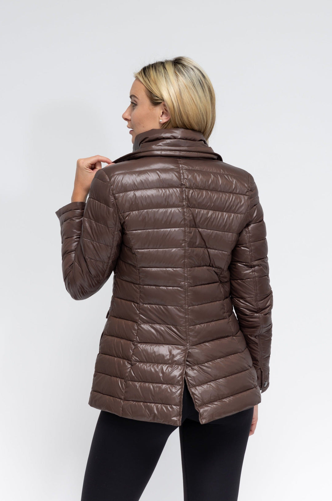 Anorak Double Up Quilted Blazer Puffer Jacket in Chocolate Brown