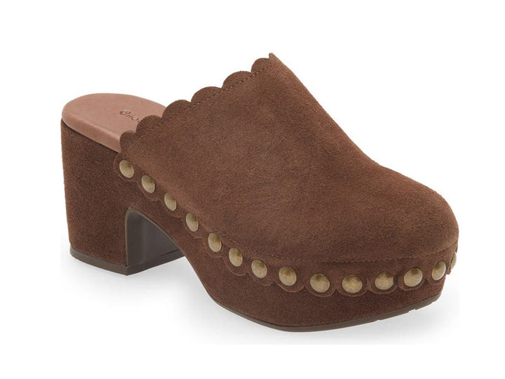 Chocolate Blu Gemini Scalloped Clog in Chocolate Suede