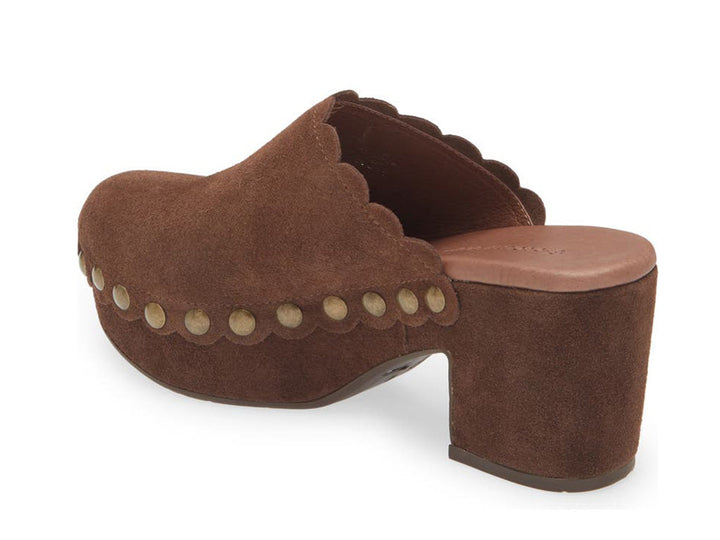 Chocolate Blu Gemini Scalloped Clog in Chocolate Suede