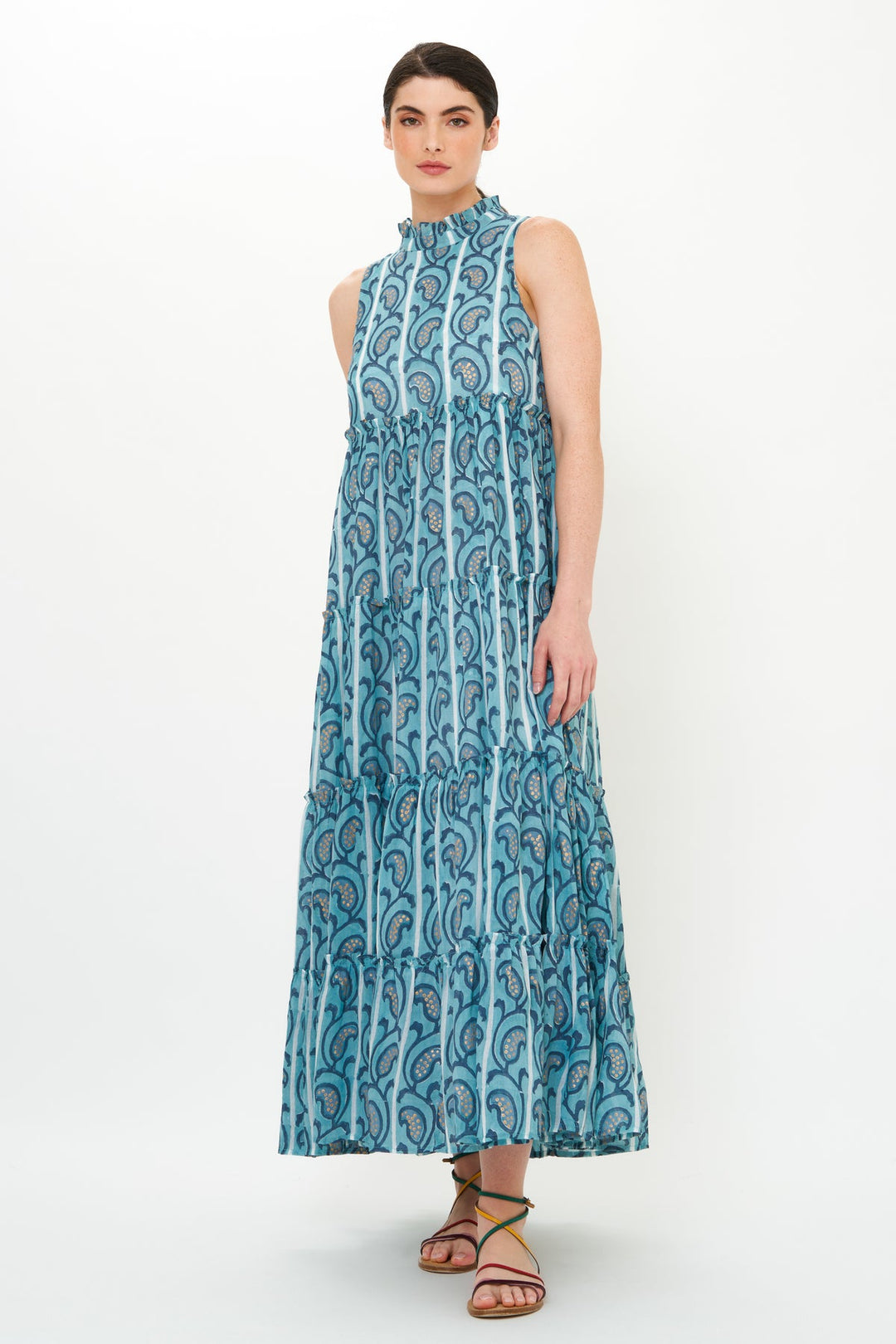 Ruffle Tiered Maxi in Goa Blue