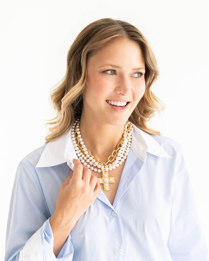 Susan Shaw Multi Strand Cross Pearl Necklace