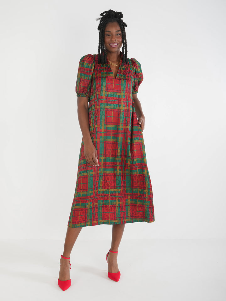 Emily McCarthy Hampton Midi Dress in Tartan Cheetah