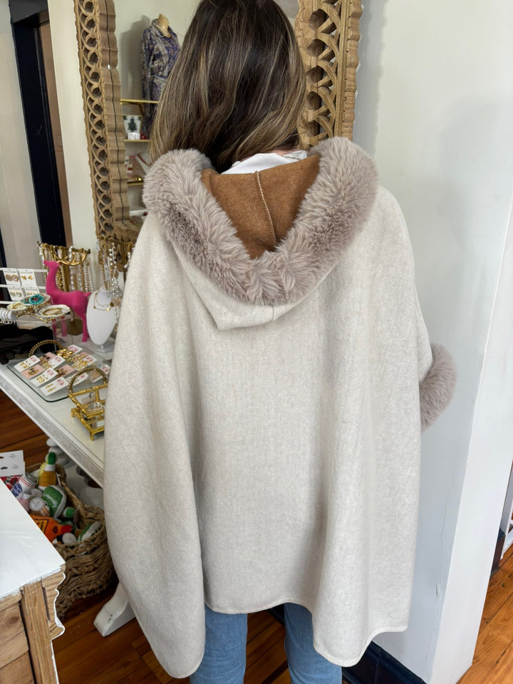 Kelli Kouri Beige Hooded Poncho in Beige