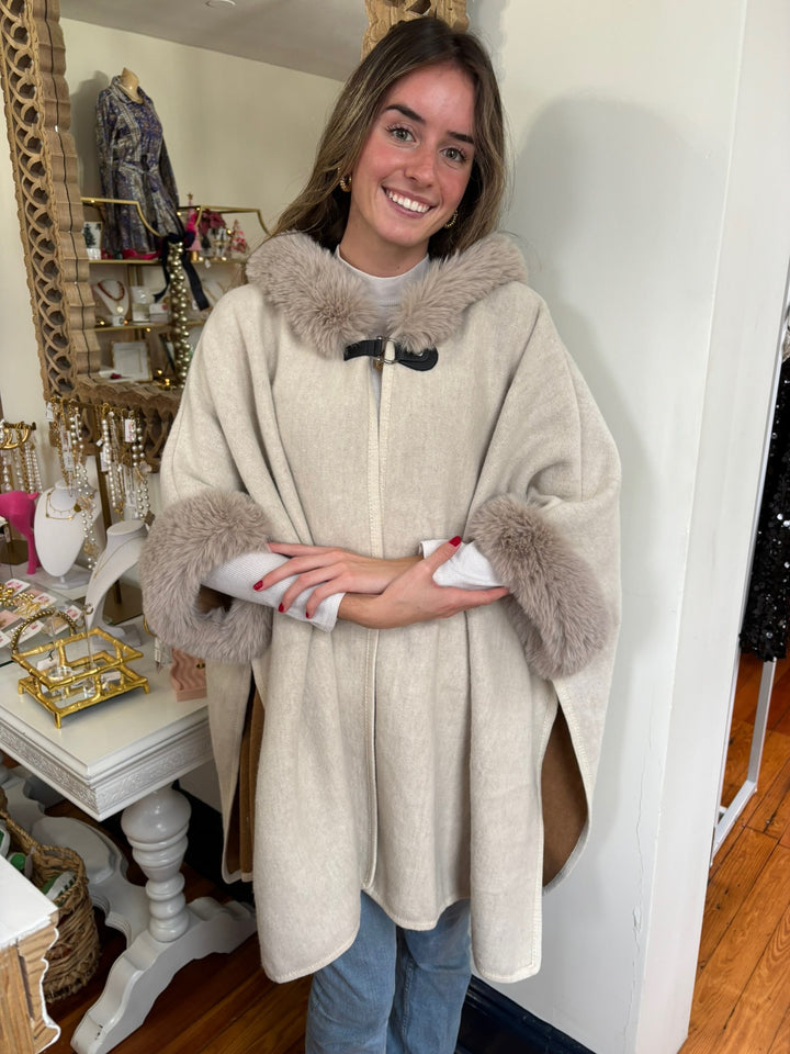 Kelli Kouri Beige Hooded Poncho in Beige