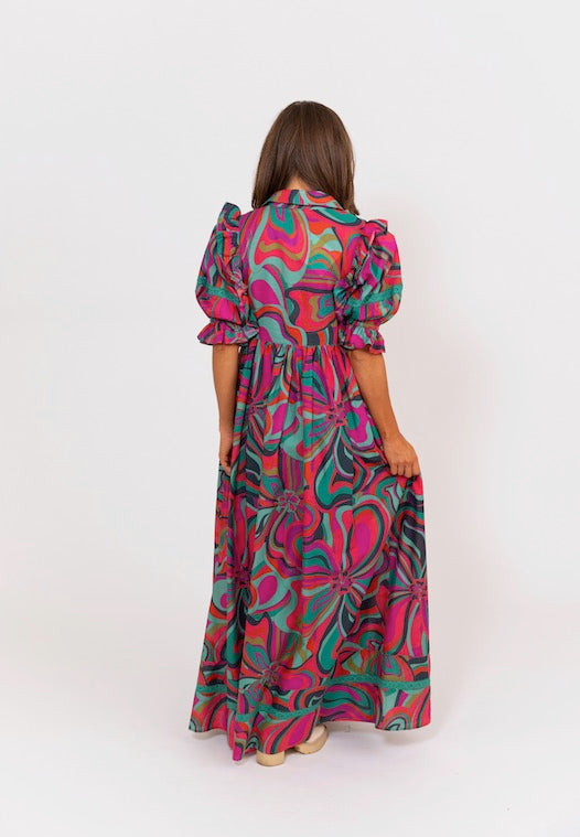 Karlie Multi Swirl Maxi Ruffle Dress