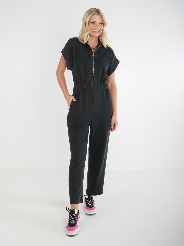 Poppy Jumpsuit in Black French Terry by Emily McCarthy