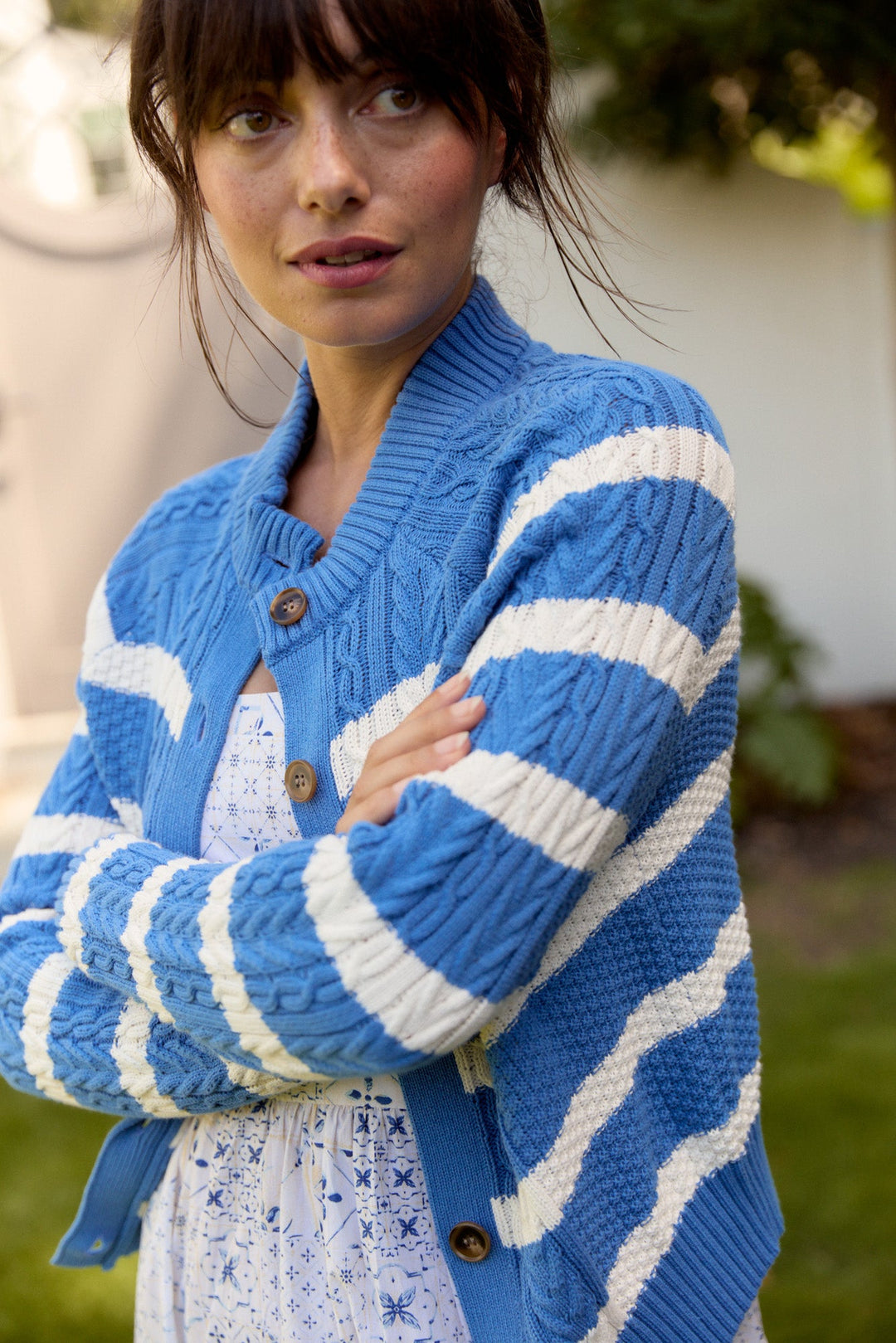 Fisherman Cardigan Blue Knit by Olivia by Livro