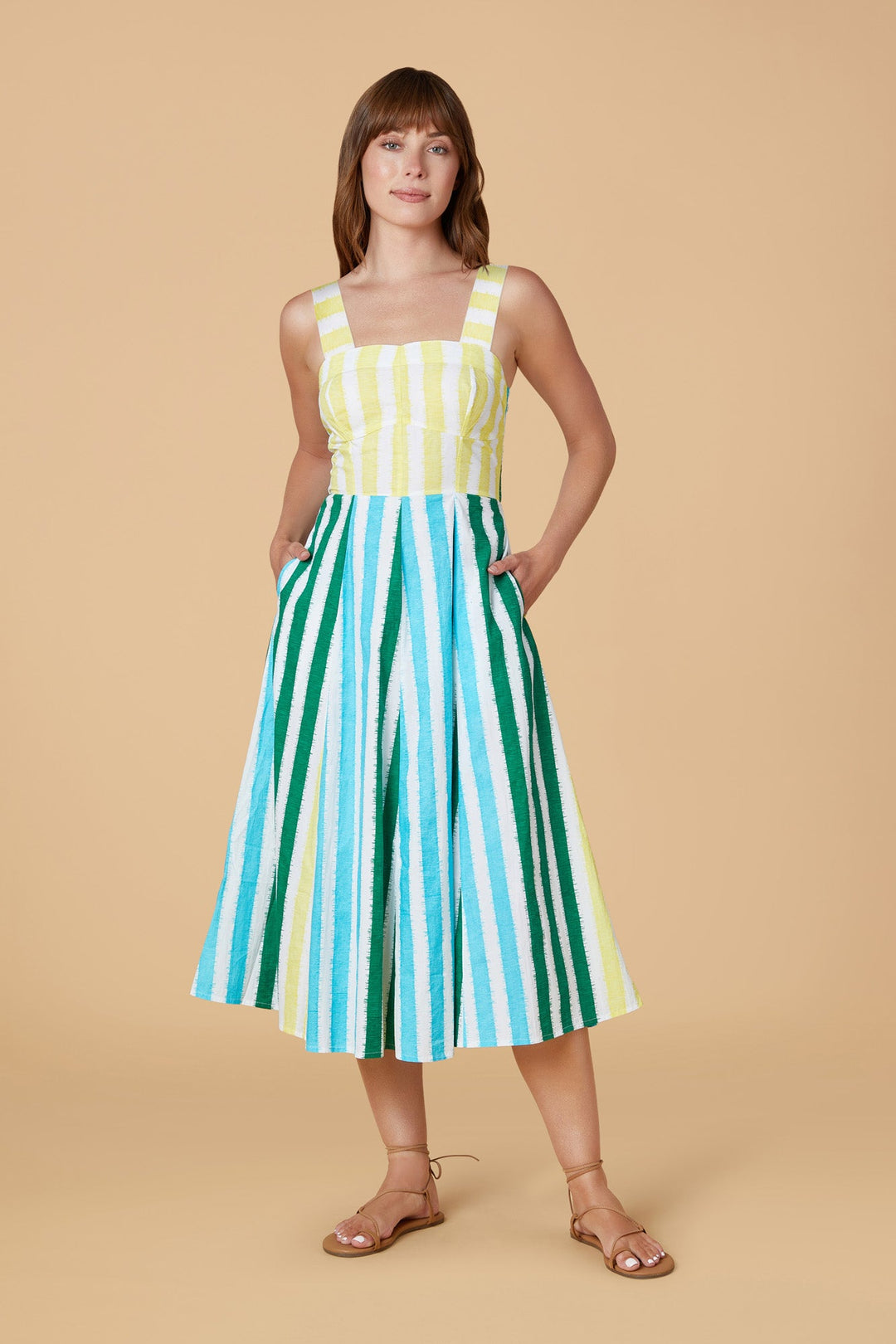 alice and olivia blue and white striped dress Lucy Roll Cuff Mini Dress In Blue