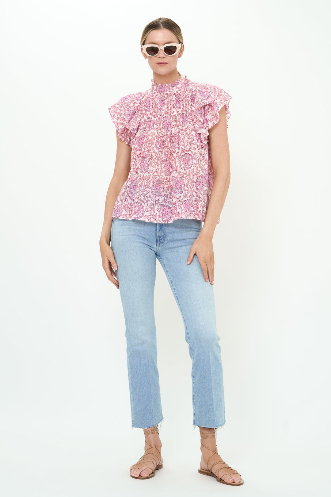 Pintuck Ruffle Top in Malta Pink by Oliphant