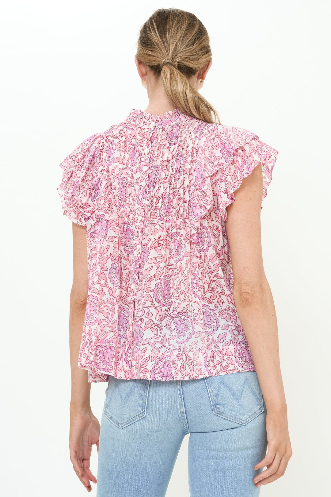 Pintuck Ruffle Top in Malta Pink by Oliphant