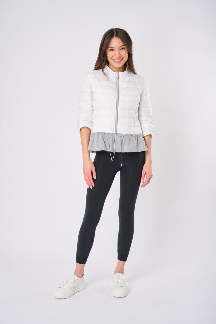 Anorak Quilted Knit Peplum Puffer Jacket in White