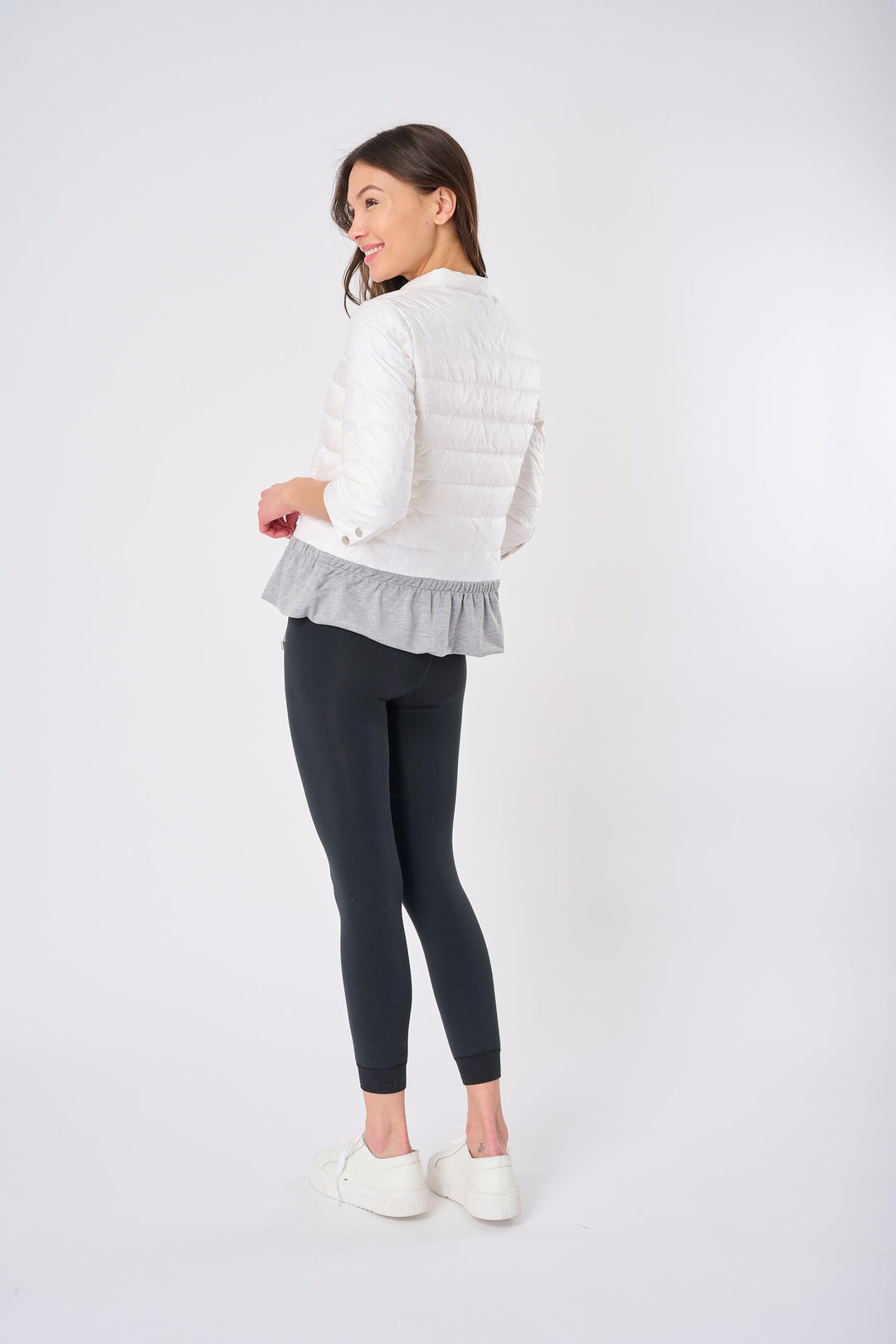 Anorak Quilted Knit Peplum Puffer Jacket in White