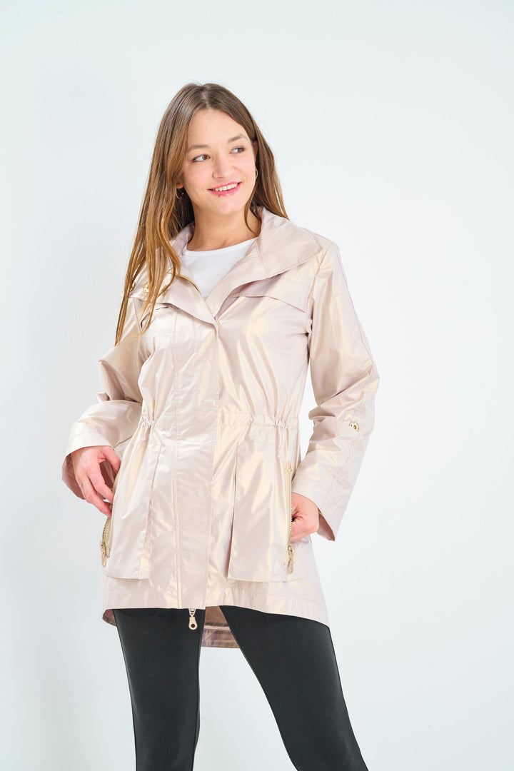 Anorak Metallic Rain Jacket in Champagne