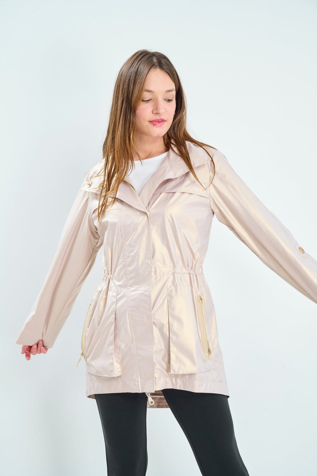 Anorak Metallic Rain Jacket in Champagne