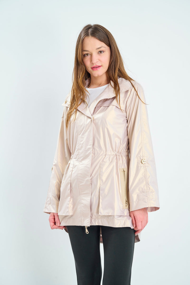 Anorak Metallic Rain Jacket in Champagne