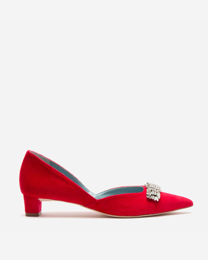 Frances Valentine Paula Mini Block Heel Velvet Red