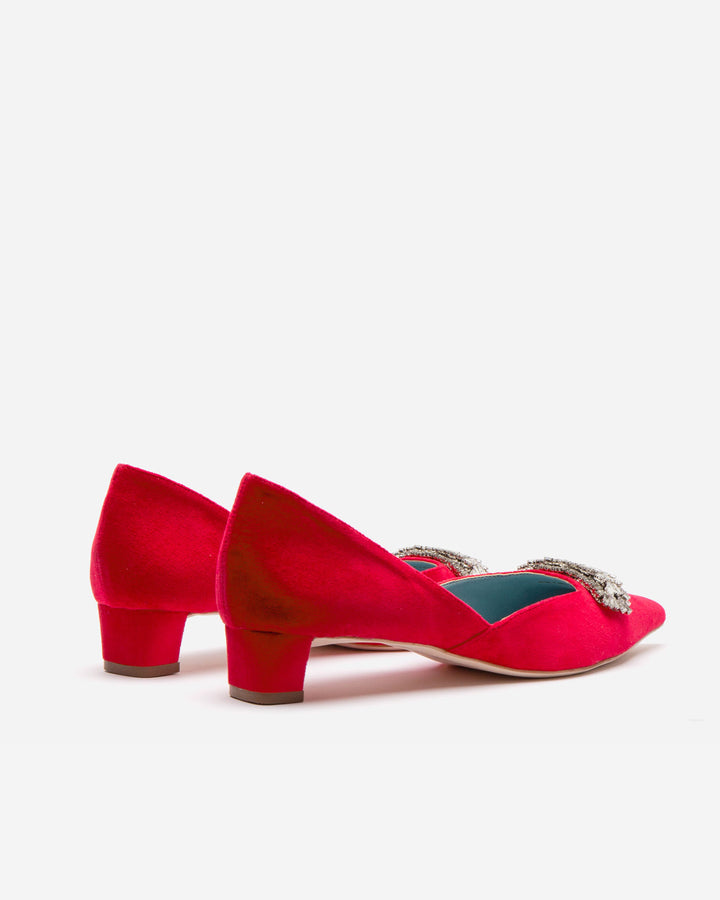 Frances Valentine Paula Mini Block Heel Velvet Red