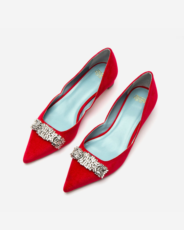 Frances Valentine Paula Mini Block Heel Velvet Red