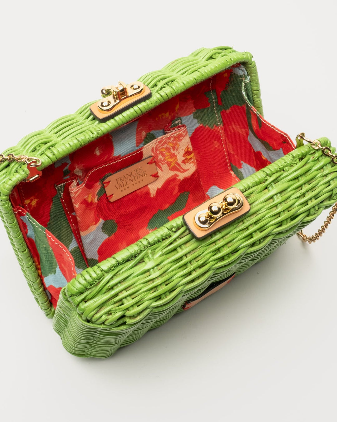 Paige Wicker Box Clutch Purse in Lime by Frances Valentine