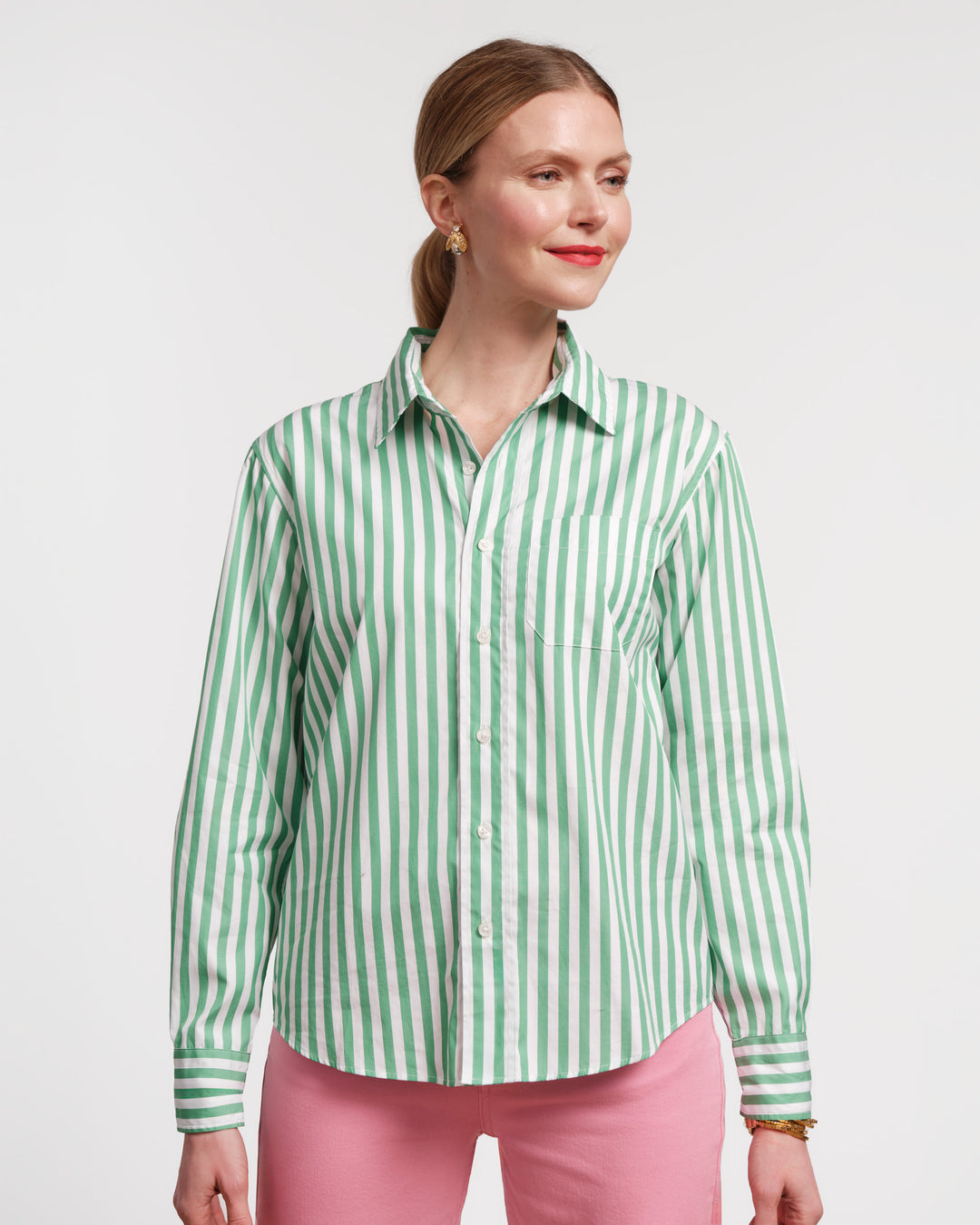 Perfect Button Down in Green Stripe by Frances Valentine