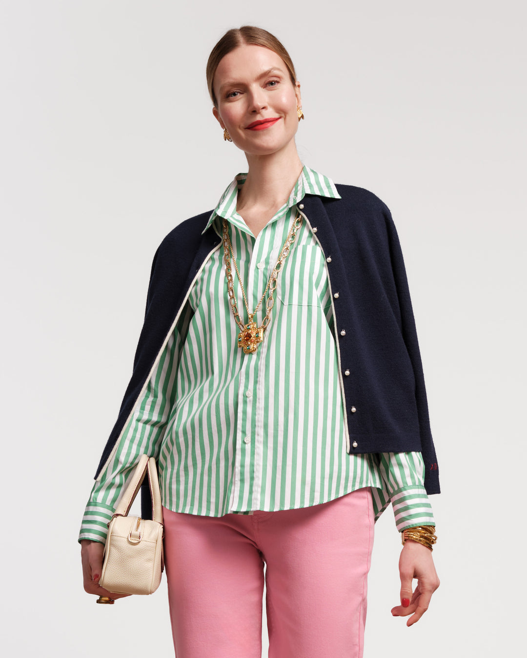 Perfect Button Down in Green Stripe by Frances Valentine