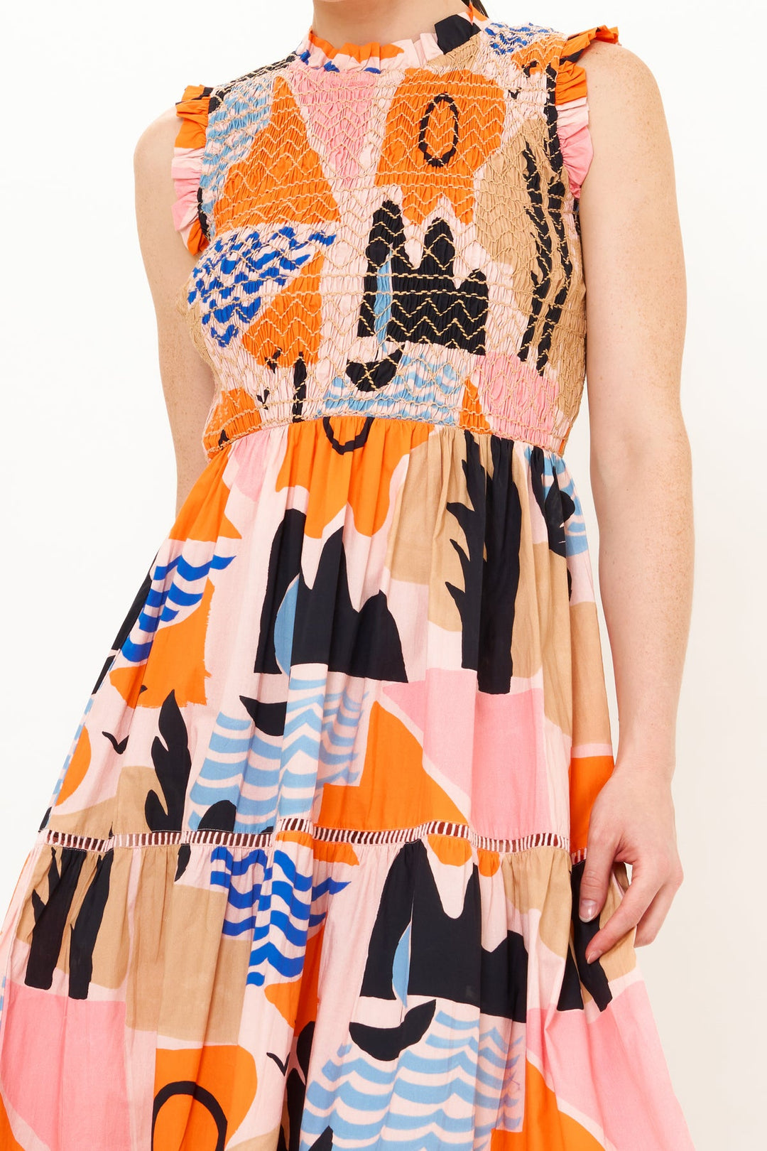 Sleveless Smocked Maxi in Riveria Orange by Oliphant