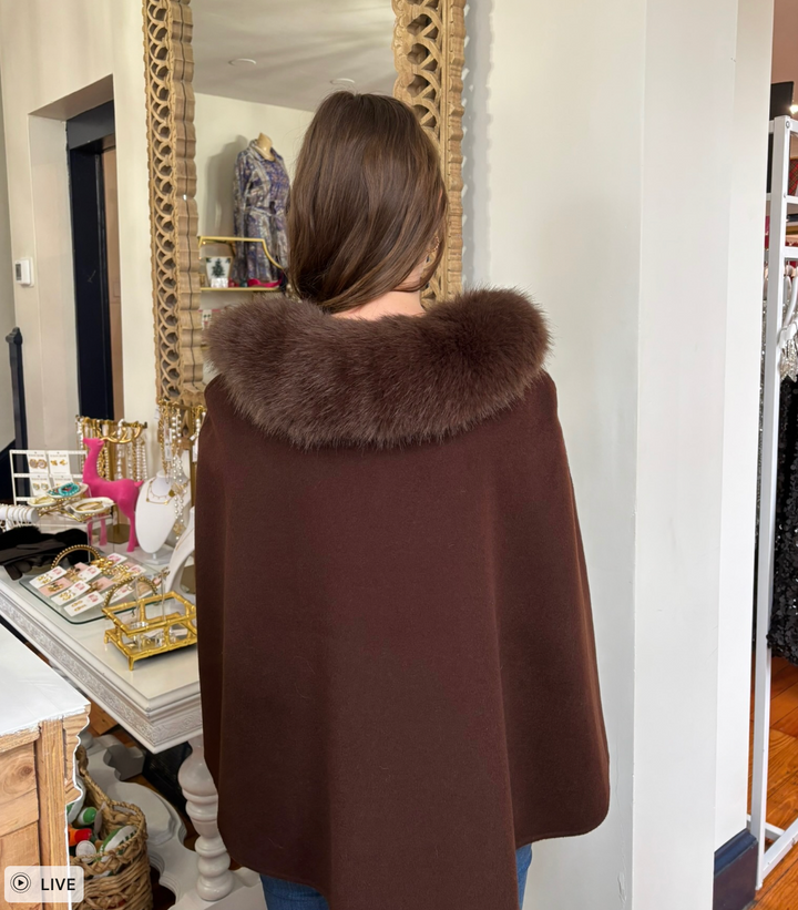 Kelli Kouri Chocolate Poncho with Faux Fur