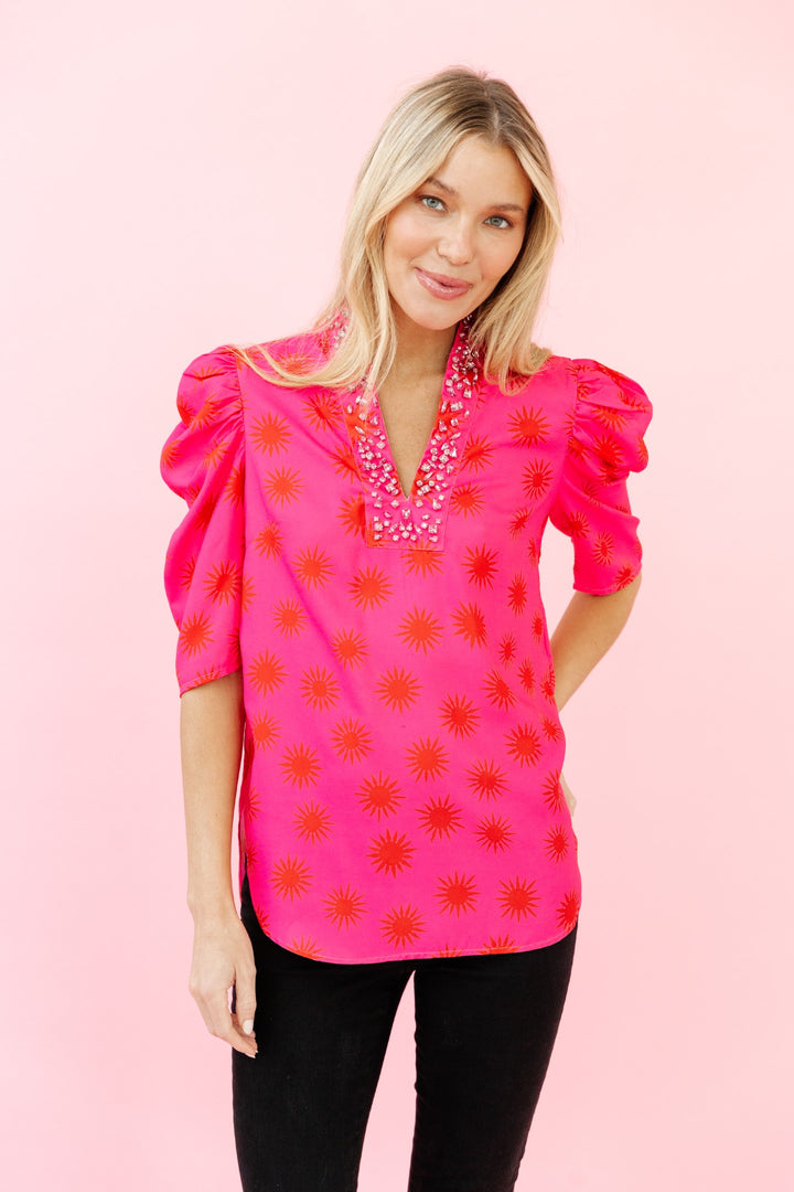 Sheridan French Natalie Blouse in Lipstick Twinkle