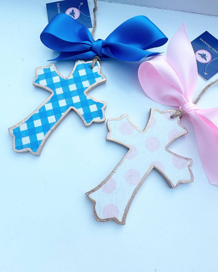 Cross Ornaments: Blue Check