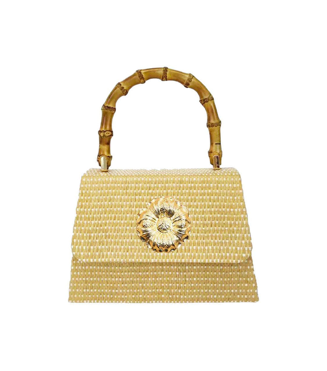 Lulu Bag - Straw Clutch with Bamboo Handle: Bamboo Toggle