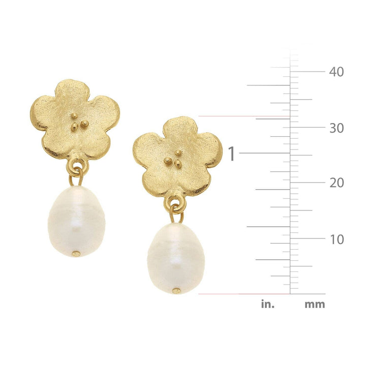 Susan Shaw Poppy Flowers with Genuine Freshwater Pearl Earrings