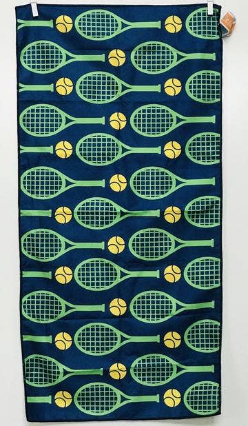 Small Tennis/workout Towels, Racquets on Blue Tennis