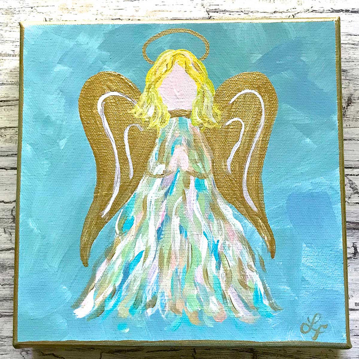 Lemondaisy Design Turquoise Abstract Angel Art: Blonde / 8"8"