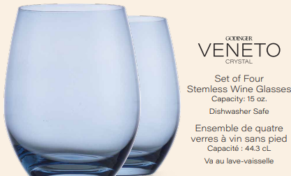 Godinger Set of Four Veneto Stemless Wine Glasses: Frost