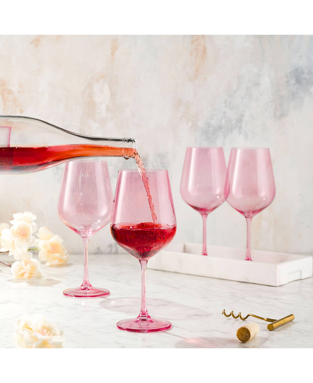 Godinger Set of Four Colored Red Wine Glasses: Rose