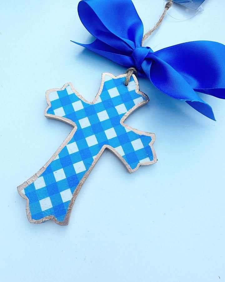 Cross Ornaments: Blue Check